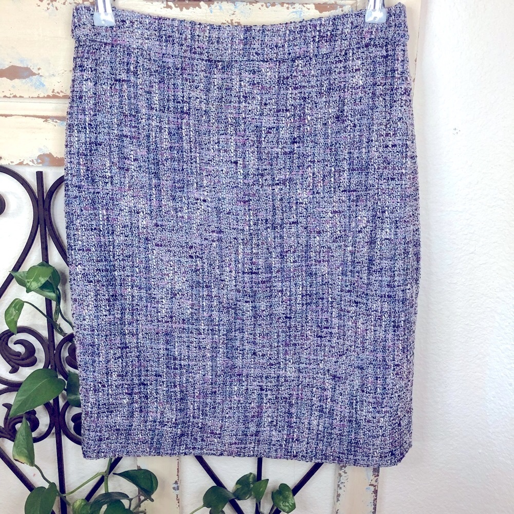 J crew blue and purple tweed pencil skirt